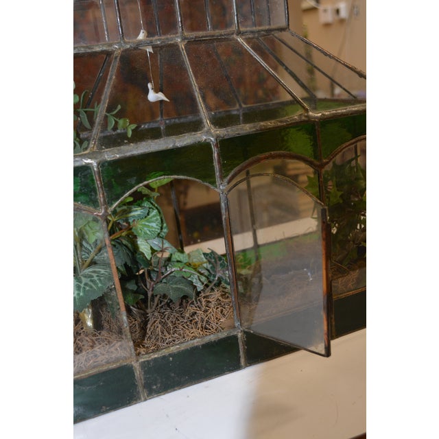 1970s Handcrafted Dome Top Stained Glass Terrarium Green & Copper W/ Single Door - Fairy Garden For Sale - Image 4 of 14