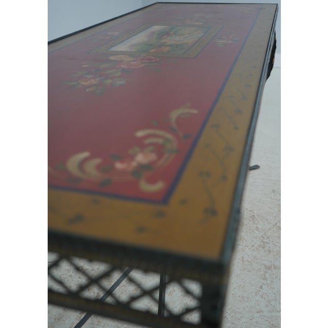 Gold Stunning Hand Painted Top Iron Base Console Table For Sale - Image 8 of 15