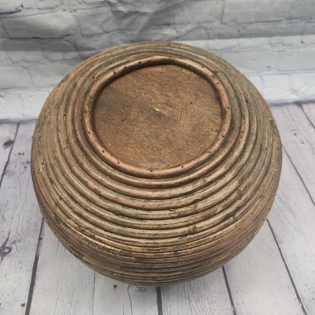 Wood 1970s Pencil Reed Coiled Bamboo Basket or Vase For Sale - Image 7 of 8