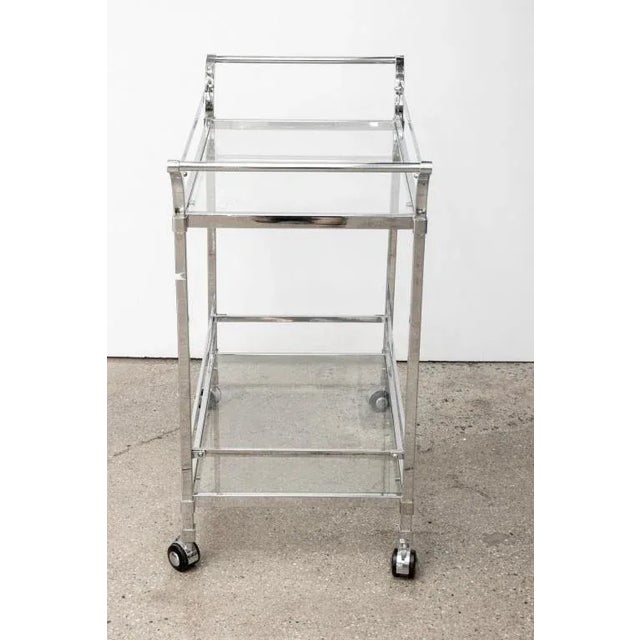 Modern Chrome & Glass 2-Tiered Bar Cart For Sale In New York - Image 6 of 12