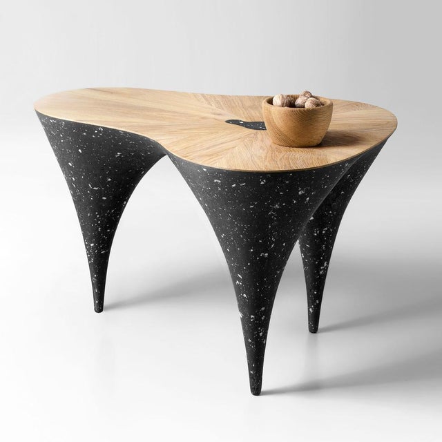Contemporary Curved Oak & Black Concrete Coffee Table by Donatas Žukauskas For Sale - Image 9 of 11