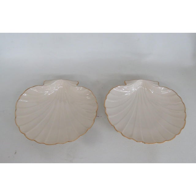 Late 20th Century Lenox Aegean Shell Shaped Ivory Porcelain Dishes 2 Pair With 24k Gold Trim For Sale In Miami - Image 6 of 11