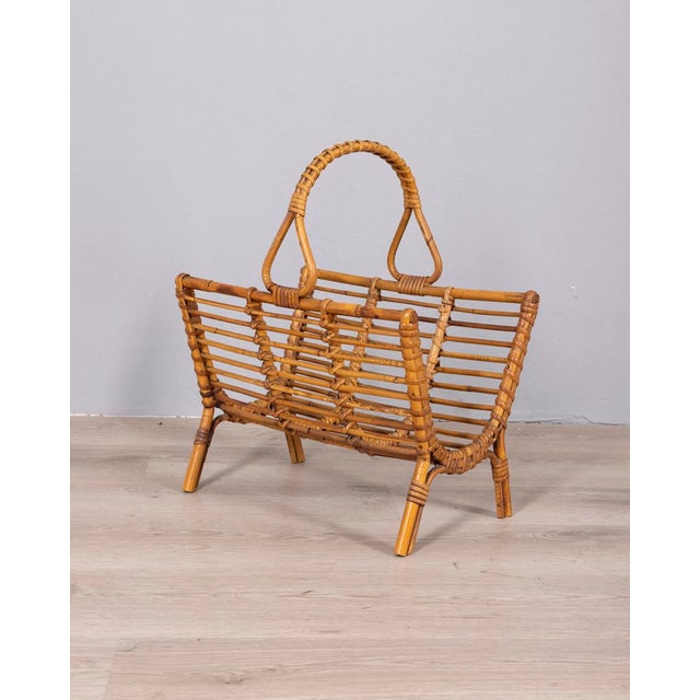 Brown Vintage Bamboo Magazine Rack, Italy, 1960s For Sale - Image 8 of 8