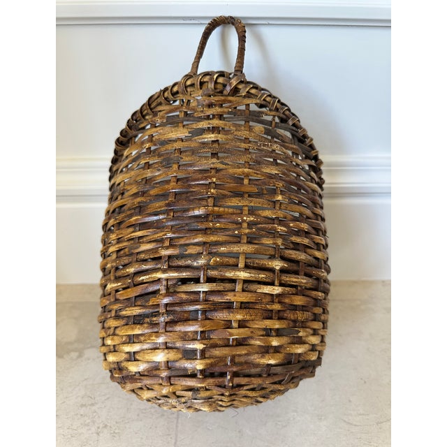 Wood Vintage French Mid-Century Woven Rattan Wall Basket For Sale - Image 7 of 12