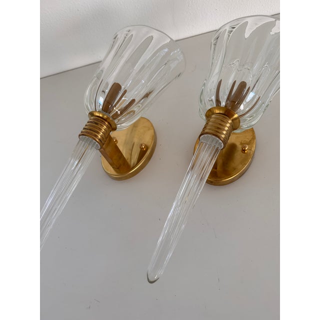 Italian Murano Crystal Glass and Brass Wall Sconces, 1990s, Set of 2 For Sale - Image 16 of 18