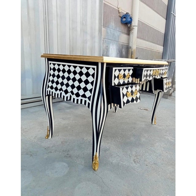 Wood 1960s Harlequin Black and White Desk Table For Sale - Image 7 of 8