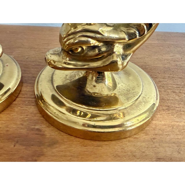 Brass 20th Century Brass Dolphin Neoclassical Candle Holders - A Pair For Sale - Image 8 of 11