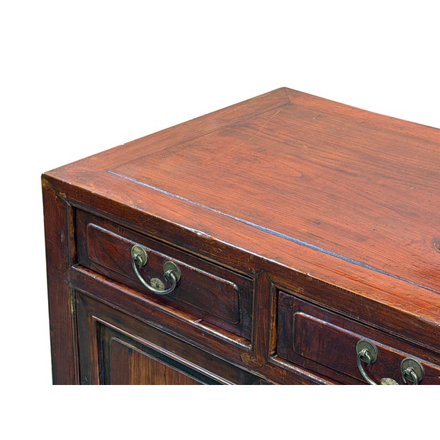Vintage Chinese Carving Brown Drawers Side Table Credenza Cabinet For Sale - Image 9 of 14