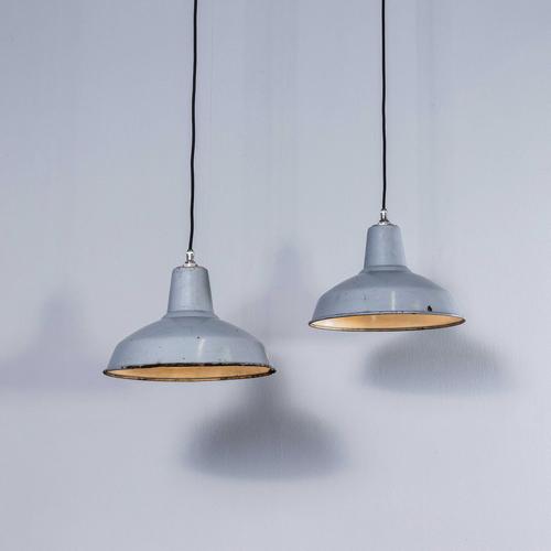 Industrial Industrial Grey Enamelled Pendant Lamp from Benjamin, 1950s For Sale - Image 3 of 9