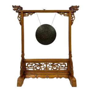 Early 20th Century Antique Chinese Table Gong With Dragon Stand