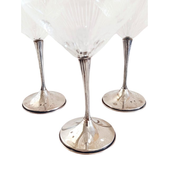 1940s Art Deco Sterling Silver and Cut Cristal Handmade Champaign Glasses, Spain, 1940s, Set of 3 For Sale - Image 5 of 18