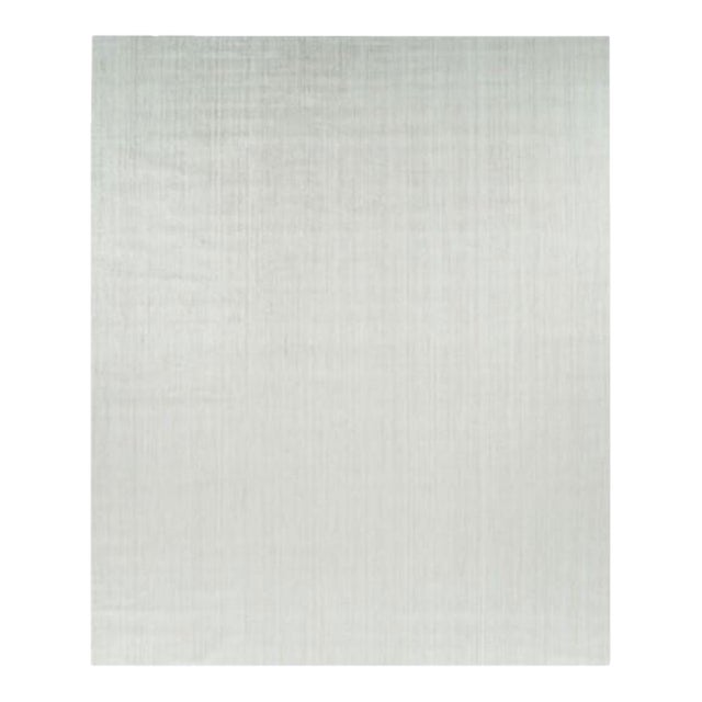 Rug & Kilim’s Oversized Textural Rug in Solid White and Silver-Gray Striae - 14x17 For Sale