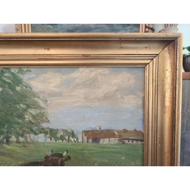 1930s Oil Painting Rural Countryside Landscape With Cow For Sale - Image 12 of 16