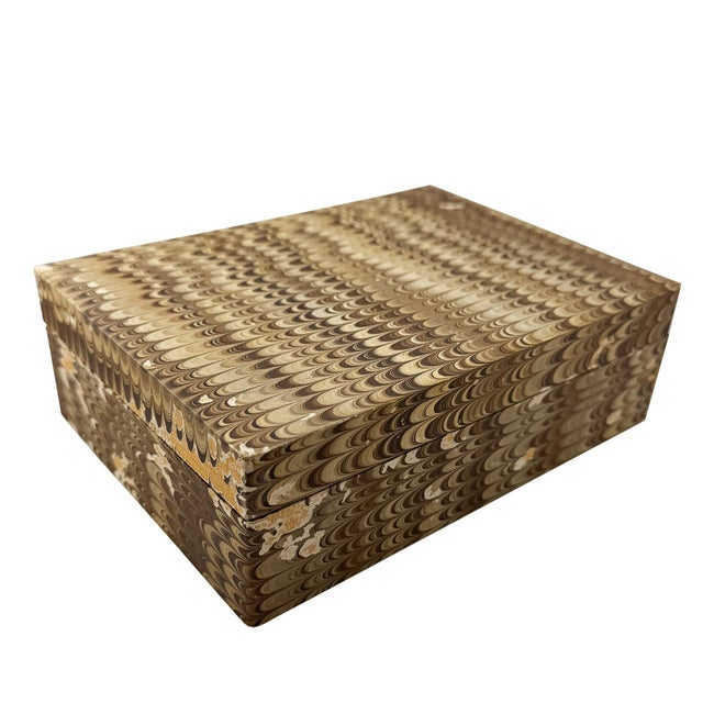Vintage Brown Hand-Marbled Florentine Peacock Paper Wood Desk Box, Circa 1970 For Sale - Image 10 of 11