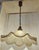 1970s Vintage Ceiling Lamp with Relief Glass Shade on Oak Wood Mount and Brass Chain, 1970s For Sale - Image 5 of 9