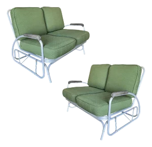 Streamline Art Deco Aluminum Patio/Outdoor Settee Slider/Rocking , Pair