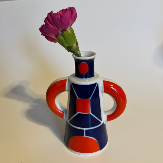 Blue Bright 1960's Cobalt Blue and Orange Bud Vase For Sale - Image 8 of 8