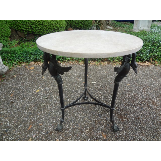 Neoclassical Vintage Neoclassical Style Bronze Table With Travertine Top For Sale - Image 3 of 12