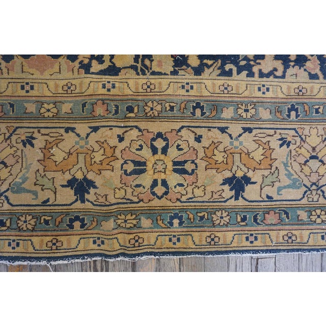 1880s Antique Navy Square Islimi Floral Finely Knotted Wool Persian Tabriz Rug For Sale In New York - Image 6 of 9