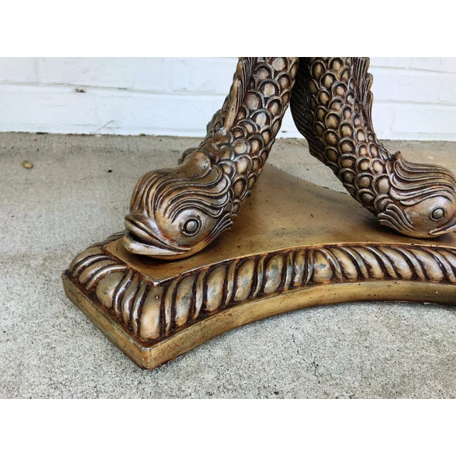 Koi Fish Pedestal Planters With Faux Floral Bromeliads- a Pair For Sale - Image 9 of 11