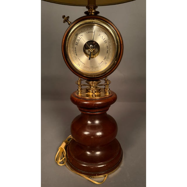 Mid 20th Century Large Brass & Mahogany Nautical Desk Lamp With Clock and Barometer Swivel Head For Sale - Image 10 of 15