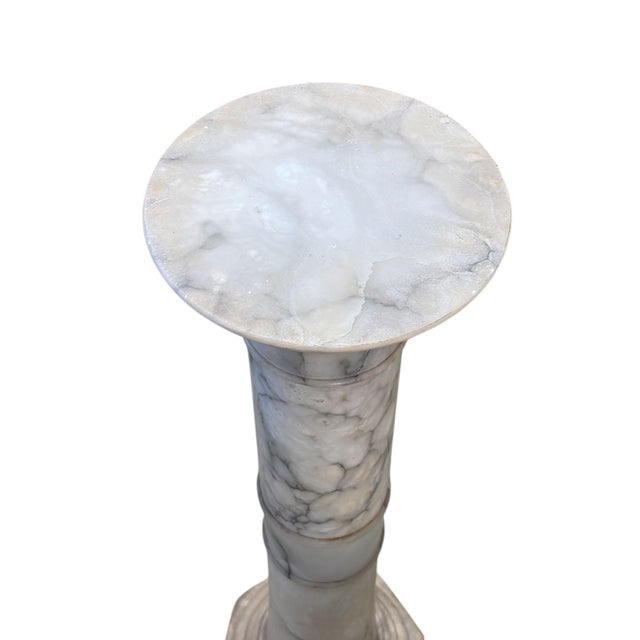 Vintage Circa 1930 Italian Hand Carved Alabaster Pedestal Stand 35" H For Sale - Image 4 of 7