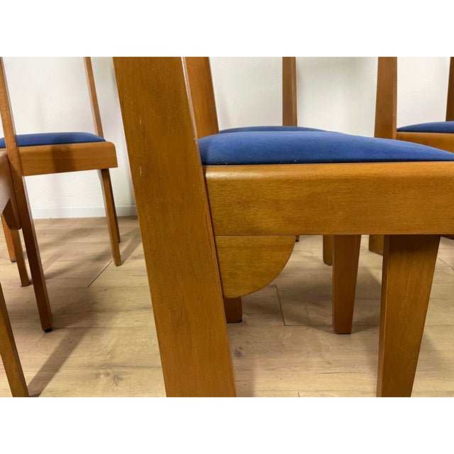 Wood Vintage Chairs in Wood and Blue Velvet, 1980s, Set of 6 For Sale - Image 7 of 9
