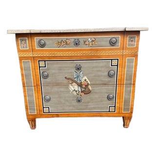 Drexel Heritage Neoclassical Hand-Painted Chest With Faux Marble Top For Sale
