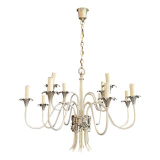 1940s Maison Charles Neoclassical Silver Metal Chandelier For Sale