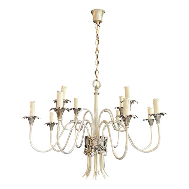 1940s Maison Charles Neoclassical Silver Metal Chandelier For Sale