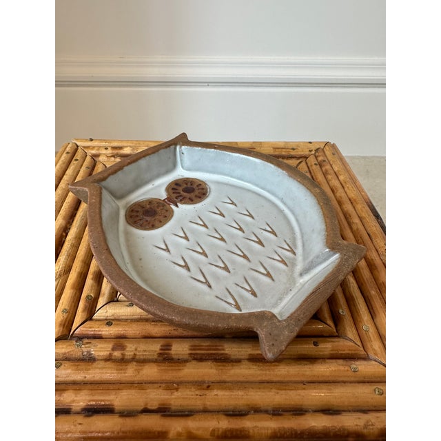 Vintage Mid-Century Owl Trinket Dish - Terracotta With White Glaze For Sale - Image 12 of 16