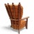 Large "Repos" armchair in solid oak and orange woolen fabric by Guillerme and Chambron for "Votre Maison" publisher,...