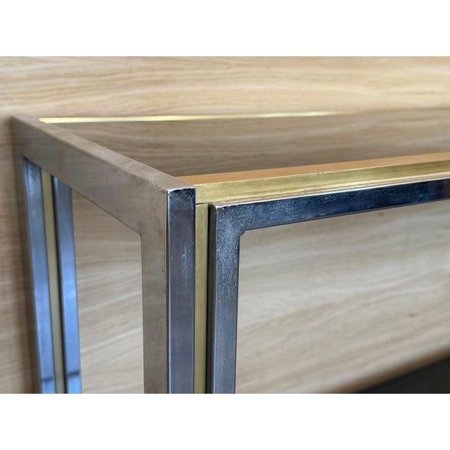 Mid 20th Century Rectangular Romeo Rega Two Tier Console Brass Gold Metal Silver Italian Design For Sale - Image 12 of 18