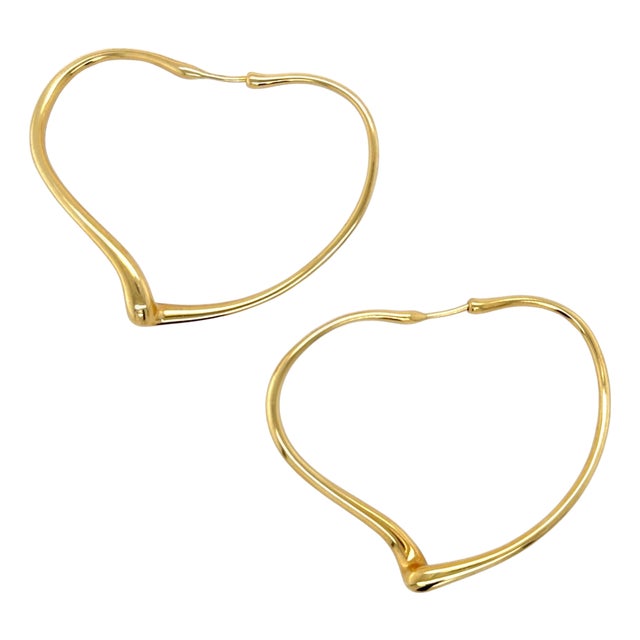Late 20th Century Pair of Tiffany & Co., Elsa Peretti, 18k Yellow Gold Large Open Heart Hoop Earrings For Sale