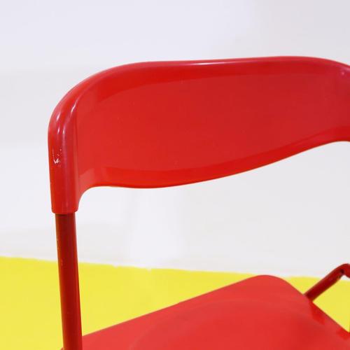 Red Plastic Folding Chair with Metal Frame For Sale - Image 3 of 9