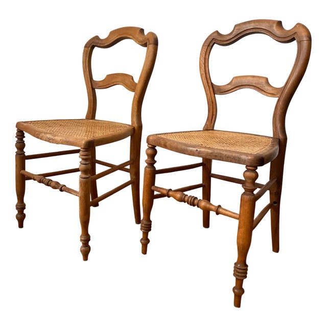 Louis Philippe Chairs in Beech and Cane, 1890s, Set of 2 For Sale