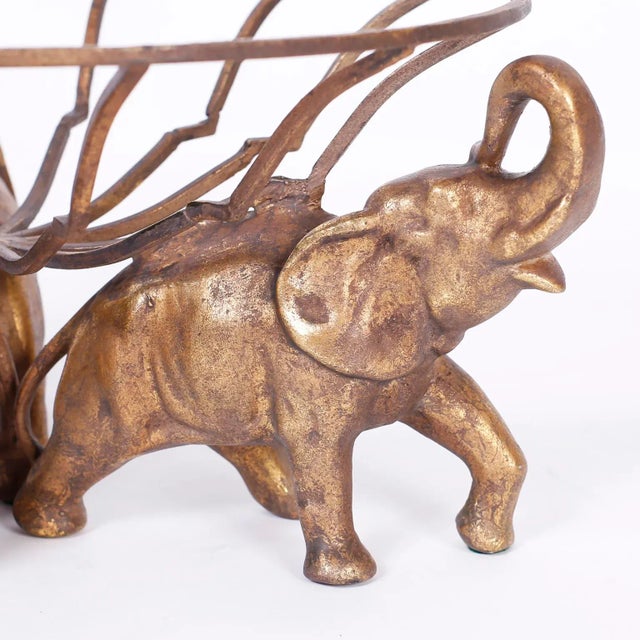 1980s Gilt Metal Bowl With Elephants For Sale - Image 5 of 7