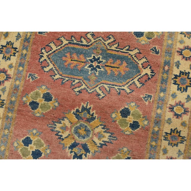 Kazak Runner 2’2” X 5’7” Pink Wool Tribal Hand-Knotted Oriental Rug For Sale - Image 4 of 9