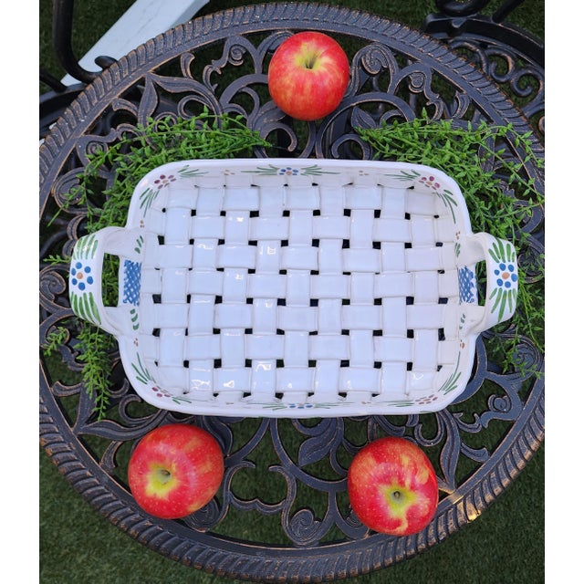 White Late 20th Century Portugal Ceramic Basket Weave Tray For Sale - Image 8 of 13