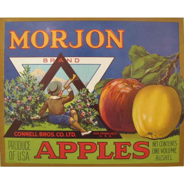 Art Deco 1940s American Apple Fruit Crate Label, Morjon For Sale - Image 3 of 4
