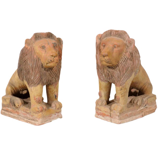 British Colonial Terracotta Lions - a Pair For Sale