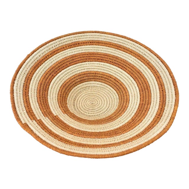 Early 20th Century Sisal Handwoven Basket Brown Striped Eswatini 12inch For Sale