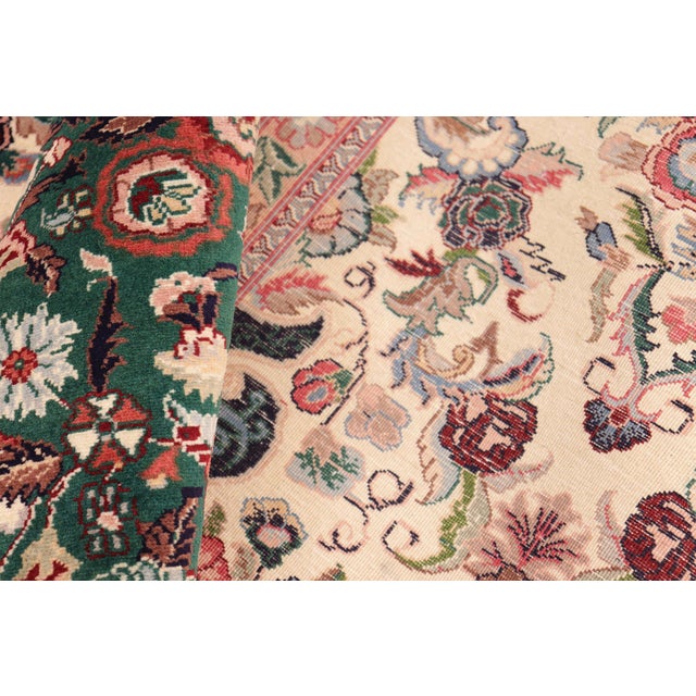 Textile Shabby Chic Kazveen Pak-Persian Ivory/Green Wool Rug - 9'10'' X 14'2'' For Sale - Image 7 of 8
