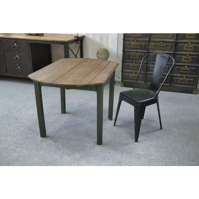 Pine Table with Green Patinated Base, 1960s, in Very Good conditions. Designed 1960 to 1969