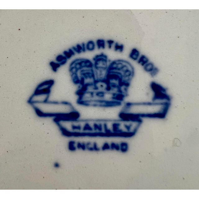 Ceramic Antique English Blue & White Transferware “Ancient Ruins” Dinner Plates by Ashworth Bros, Set of 9 For Sale - Image 7 of 11