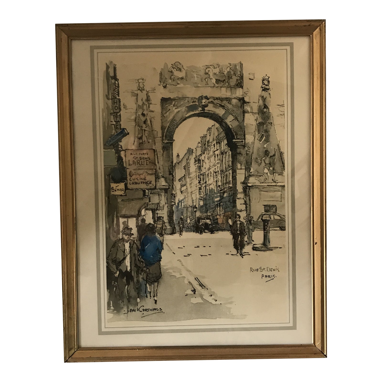 Jan Korthals Hand Colored Framed Print of “Rue St. Denis” Paris Chairish