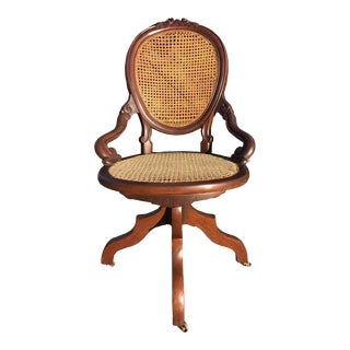 Late 19th Century Antique Bergere Cane Swivel Desk Chair For Sale