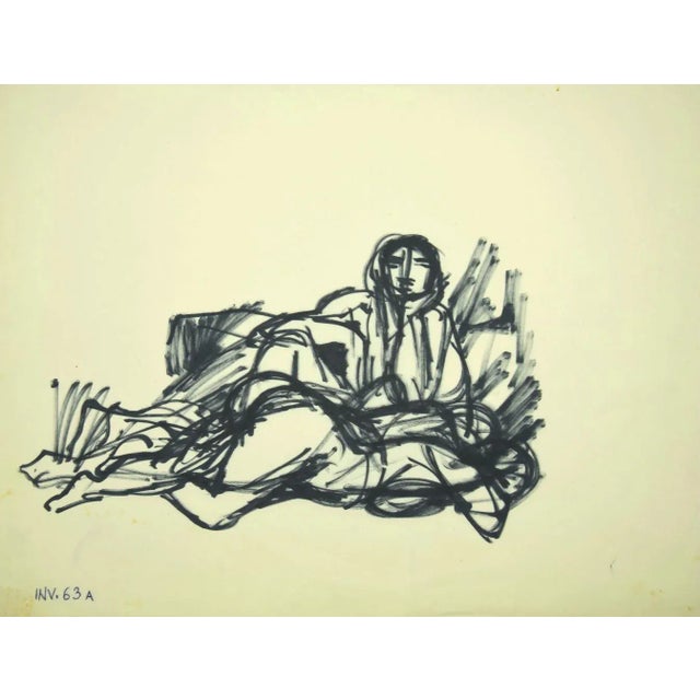 Figure is an original black marker drawing on ivory-colored paper realized by Leo Guida in the late 20th Century. The...