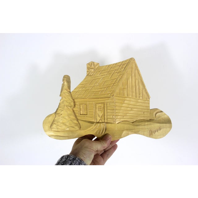 1970s Vintage Hand Carved Wood Wall Decor Cabin Tree For Sale - Image 5 of 7