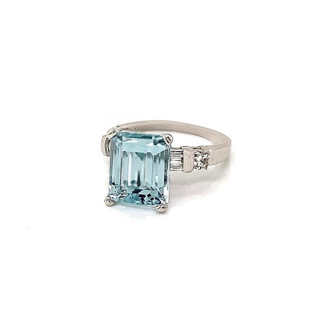 Metal Natural Aquamarine Diamond Ring 6.25 Platinum 5.3 TCW Certified For Sale - Image 7 of 13